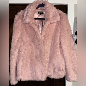 Black Rivet Faux Fur Pink Festival Shaggy Jacket Coat Furry Soft Cozy S Large